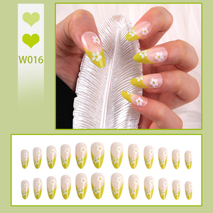 <span class=keywords><strong>Faux</strong></span> ongles longs en amande à presser, vert néon avec motif marguerite blanche, finition brillante nude pour femmes - Product Image 2