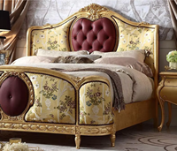 Lit Queen Size Benoge en Tissu Rétro Français 1800x2000mm Style Européen Deluxe Meubles de Maison Doux pour Chambre à Coucher