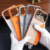 Casing Kulit Bertekstur Warna Kontras Laris untuk iPhone 17 Pro Max, Desainer Mewah, Anti Benturan, Pelindung Lensa Kamera Logam
