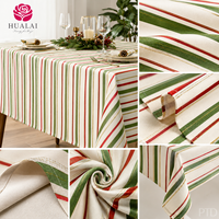 Nappe de Noël HuaLai sur mesure en faux coton et polyester, rayures rouges et vertes, imprimé étoiles, pour table de salle à manger de fêtes