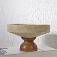 Plateau décoratif rond en travertin naturel fait main, beige, pour fruits, desserts, comptoir de cuisine, D20*H12cm