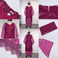 Robes Africaines Tendance FY01-1 pour Femmes, Robe Ample en Jacquard Brodé avec Patchwork en Dentelle, Boubou Femme, Robes Dashiki + Foulard