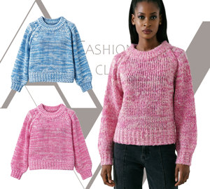 Pull <span class=keywords><strong>tricot</strong></span>é tendance pour femme, effet dégradé, en fil mélangé épais, décontracté, à manches raglan, <span class=keywords><strong>tricot</strong></span> sur mesure, vente en gros - Product Image 1