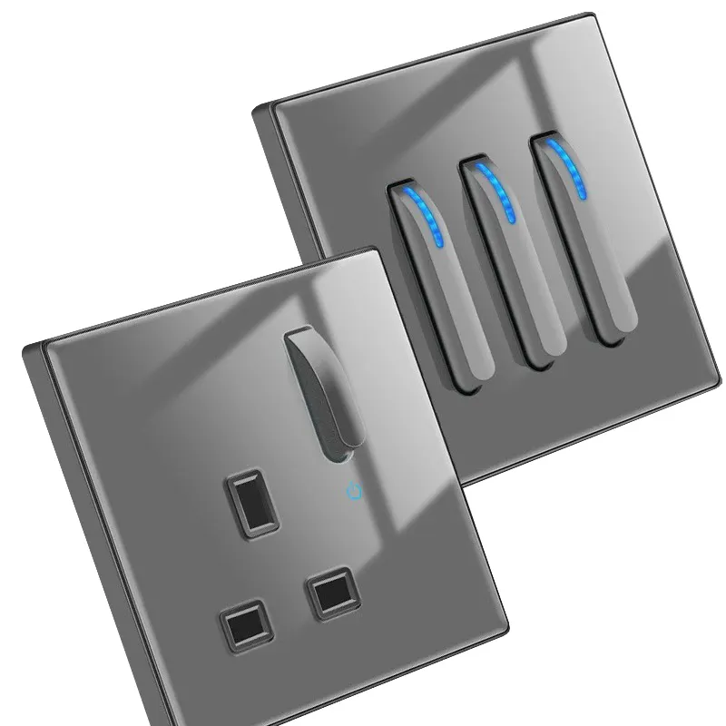 Saklar Panel lampu dinding, indikator LED UK Universal USB soket listrik kunci Piano reset sendiri Dinding 1/2/3/4 Gang 1/2way