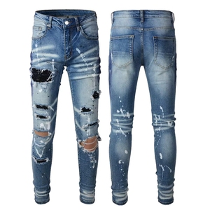 Amirys 2025 Migliori <span class=keywords><strong>Pantaloni</strong></span> Casual da <span class=keywords><strong>Uomo</strong></span>, Jeans Slim Ricamati Stile Biker, Denim Distressed in Cotone, Tendenza Moda Unisex - Product Image 2