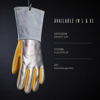 Gants de soudage industriels en cuir de vachette rayonne PFR aluminisé réfléchissant la chaleur, paume en cuir, coutures en Kevlar, manchette longue de 35 cm