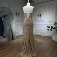 Robes de Soirée Dubaï Luxueuses en Caramel/Argent Nude Bustier Sirène Arabes pour Femmes, Idéales pour Mariage et Fêtes 2024 avec Pompons Perlés