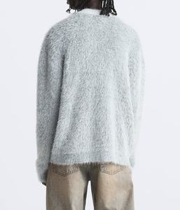 Customized Fashion Furry Knit <b>Cardigan</b> Long Sleeve Warm <b>Men's</b> Knit Sweater - Product Image 2