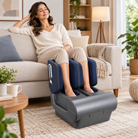 Masseur de pieds à compression d'air bleu marine avec airbags enveloppants, chaleur, 3 niveaux de pression et minuteur de 15 minutes pour les soins des pieds à domicile