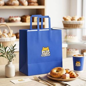 Custom <b>Biodegradable</b> Eco-Friendly Disposable Kraft Paper Tote Bags for Baking Desserts Food <b>Packaging</b> Flat Handles - Product Image 3