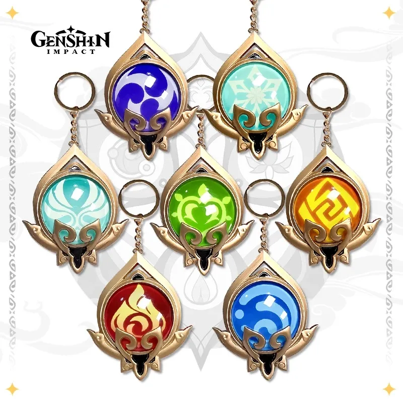 Spel Genshin Impact Vision Cosplay Xiao Kazuha Venti Sleutelhanger Lichtgevende 7 Element Wapens Oog Van Originele God Sleutelhanger Accessoires