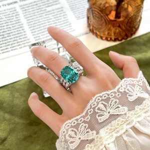 High Quality Eco-friendly Copper 12*16mm Paraiba Zircon Jewelry High Quality Couples CZ Women Fine Finger <b>Rings</b> for Women - Product Image 6
