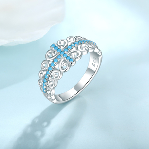 YILUN 925 plata esterlina <span class=keywords><strong>turquesa</strong></span> Cruz anillo rodio plateado filigrana diseño CZ diamante boda banda para mujer - Product Image 2