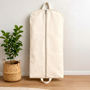Custom logo Premium Tote Skirt Suit 100% Cotton Canvas Garment Bag Pockets Ribbon Handle Zipper Closure Foldable Reusable - Product Image 1