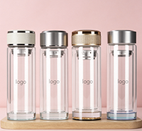 Bouteilles isothermes à double paroi et thermos en verre borosilicate, portables, pour le thé et l'eau, 300 ml / 12 oz, avec infuseur