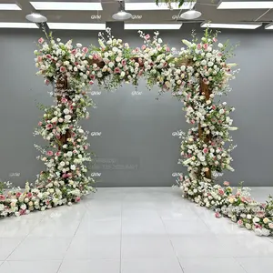 Hochzeits quadrat bogen Weiße Rose Blumen arrangement liefert künstliche Rose Hortensie Blumen bühnen ereignisse Bogen hochzeits hintergrund