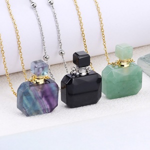 Ciondolo Bottiglia di Profumo in Cristallo Naturale all'Ingrosso, Ciondolo Lucido in <span class=keywords><strong>Ametista</strong></span>/Ossidiana <span class=keywords><strong>Nera</strong></span> per Regalo e Stile Femminile - Product Image 1