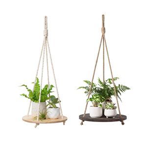 Étagère murale étagères corde de chanvre bois massif moderne pot de fleurs lanière Suspension décor à la maison stockage salon meubles - Product Image 1