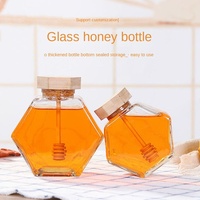 Tarro de vidrio Hexagonal reciclable de 220ml, 380Ml, 500ml, para miel y mermelada, tarro de vidrio para cocina sellado con tapa de madera