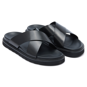 Chaussons pour hommes en cuir véritable antidérapants, dessus en cuir de vachette de qualité supérieure, doux, confortables, respirants, sandales plates pour la maison, tongs - Product Image 2