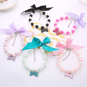 Collar bonito con perlas de hueso para perro, accesorios para mascotas, cadena con lazo - Product Image 1