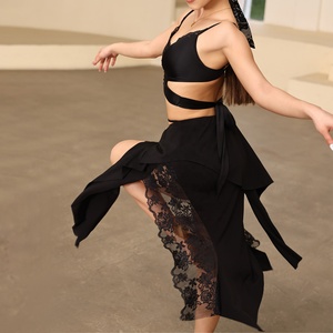 Udance <span class=keywords><strong>2025</strong></span> nouvelles jupes de danse latine professionnelle dames Salsa danse Performance robe noir Sexy dentelle vêtements de sport femmes jupe - Product Image 1