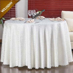 Logo personalizzato bianco Jacquard poliestere damascato tovaglia rotonda decorazione banchetto <span class=keywords><strong>di</strong></span> nozze all'ingrosso biancheria da ristorante dell'hotel tovaglia - Product Image 6