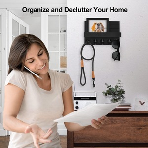 <strong>Key</strong> and <strong>Mail</strong> Holder Home Decor Wood Wall <strong>Organizer</strong> with 5 <strong>Hooks</strong> and Shelf for Bags Dog Leash Wall Decor for Living Room Entryway
