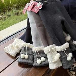 Girls' Fleece-<b>Lined</b> Leggings Winter Thickened Pom Pom Patchwork <b>Pants</b> Warm Long Bottoms For Baby Girls - Product Image 3