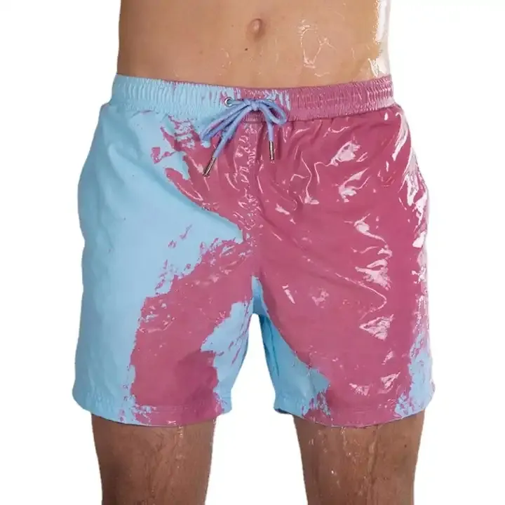 Bañador para hombre con forro de malla y bolsillo, pantalones cortos de secado rápido que cambian de color al agua, pantalones cortos de playa, pantalones cortos de baño para hombre