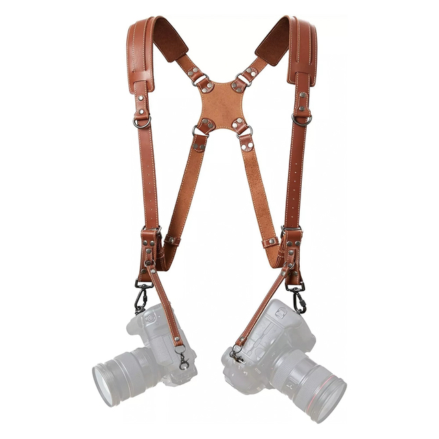 Gacent Custom Dual Shoulder Leather Camera Strap Adjustable Photography Harness 10mm 15mm 20mm for Two Cameras OEM ODM
