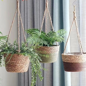 <b>Hanging</b> Wicker Plant <b>Baskets</b> Round Handmade Flower Pots For Indoor Outdoor <b>Garden</b> Decor - Product Image 1
