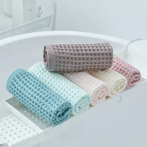 100% cotton fluffy dark teal big waffle bath towels