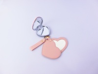 Miroir de poche en forme de cœur en cuir PU avec logo personnalisé Winway, porte-clés, boîte cadeau promotionnelle, miroir de maquillage compact portable