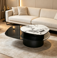 Table basse moderne irrégulière à double plateau en verre trempé et table centrale personnalisée pour salon et projets hôteliers