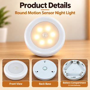 Luz Nocturna LED Automática PIR, Redonda, Luz Cálida 3000K, Lámpara Activada por Movimiento para Baño, Escalera, Armario - Product Image 2