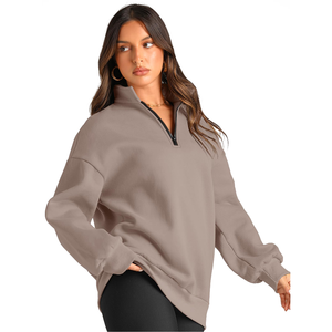 Sweat surdimensionné pour femmes personnalisé de haute qualité automne mode à capuche demi-fermeture éclair pull chemise à manches longues vêtements - Product Image 1