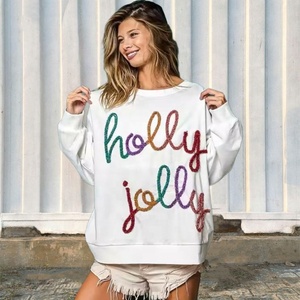 Lovedagear Custom Logo Letter Embroidery Holly Jolly <strong>Women</strong> Loose Casual Pullover Crew Neck <strong>Christmas</strong> <strong>Sweatshirt</strong> - Product Image 3