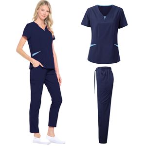 Uniforme médical à manches courtes col en V vêtements de travail infirmière de l'hôpital gommage uniforme Dcotor uniformes chirurgicaux soins infirmiers ensemble pantalon droit - Product Image 5