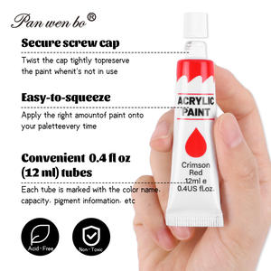 Panwenbo 12ml 튜브 아티스트 품질 무독성 풍부한 안료 색상 12 색 아트 아크릴 페인트 튜브 캔버스 클레이 세라믹 세트 - Product Image 3