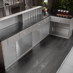 Industriële metalen commerciële vloerstaande bar-/kassa-/caféhoek-/receptiebalie in retrostijl - Product Image 4
