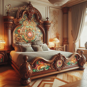 โครงเตียงไม้เนื้อแข็งสไตล์คลาสสิกอียิปต์ แกะสลักด้วยมือ หรูหรา ปรับระดับได้ ขนาดคิงไซส์ คุณภาพสูง สไตล์โบราณ ขนาดแคลิฟอร์เนียคิง - Product Image 3