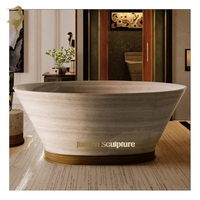 Nouveau design Baignoire autoportante en pierre de travertin de couleur dorée pour adulte Baignoire en marbre beige calcaire