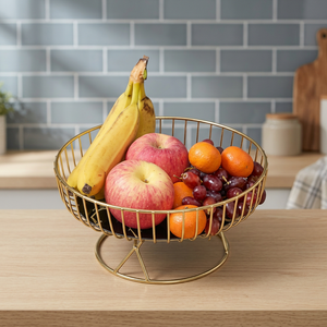<b>Round</b> Metal Fruit <b>Basket</b> Minimalist Kitchen <b>Storage</b> Container Durable Standing Type Single Tier Food Holder - Product Image 6
