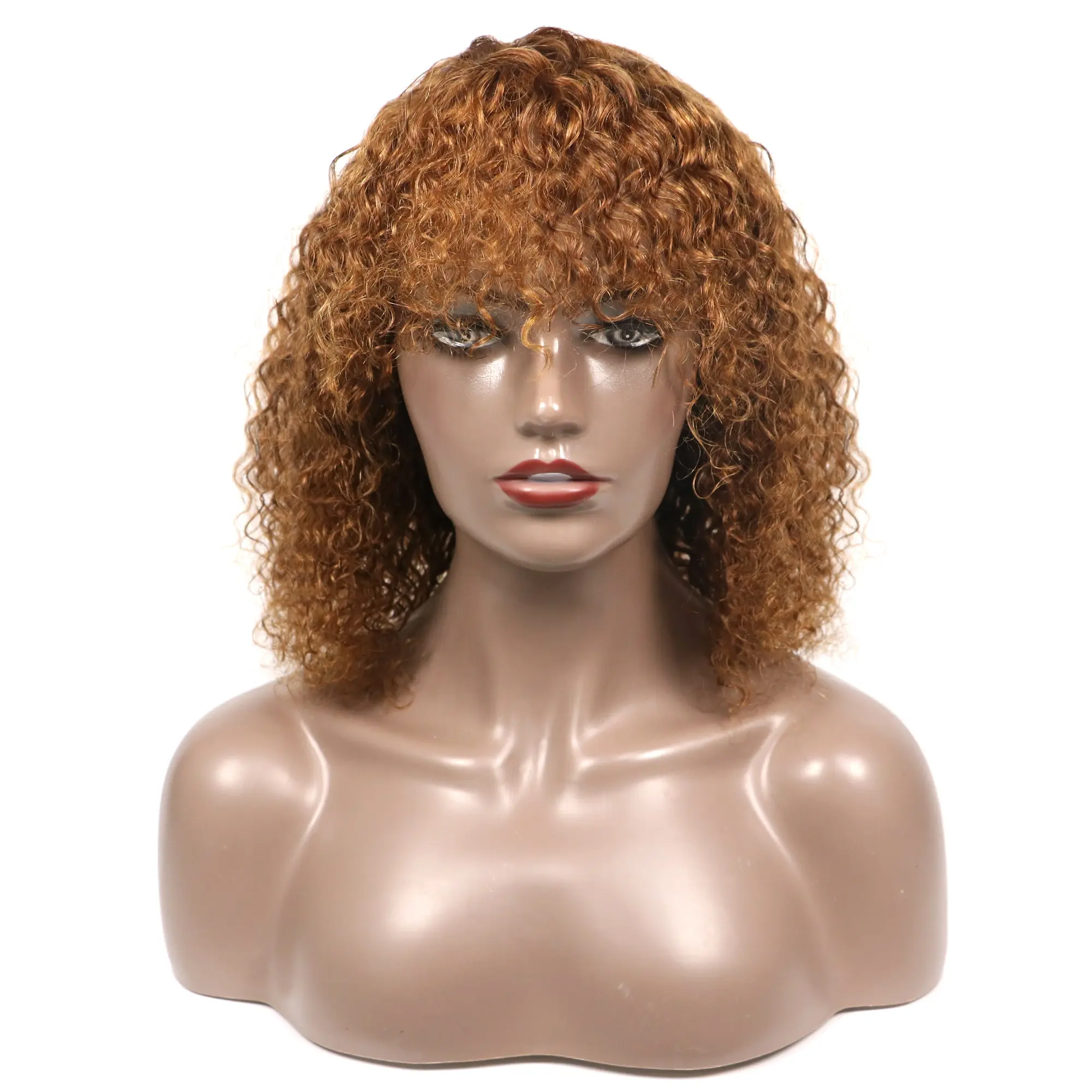 Peluca afro de cabello humano 100% Natural, pelo corto rizado con flequillo caliente sin flecos de encaje, venta de fábrica