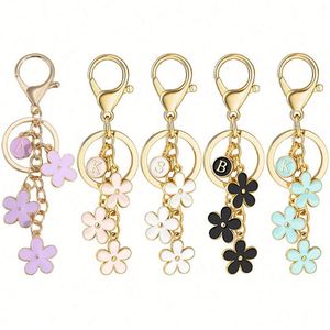 Initial Keychain Pink Flower Charms for Key Cute Letter Keyring for Handbag Backpack - Product Image 2
