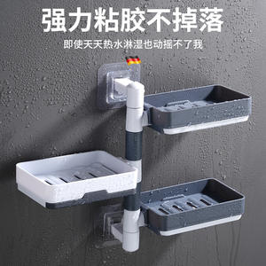 ชั้นวางของติดผนังแบบหลายชั้นพร้อมถ้วยดูดสุญญากาศสำหรับเก็บสบู่และของใช้ในครัว รูปทรงสี่เหลี่ยม ไม่ต้องเจาะผนัง - Product Image 5