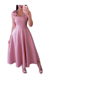 Vestido Largo Informal Rosa Elástico de Tela Tejida para Mujer, Vestido Largo Suave y Transpirable para Vacaciones de Verano en la Playa - Product Image 5