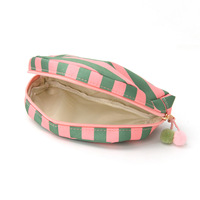 Sac de maquillage en toile rayée pastel personnalisé Qetesh, mignon, tendance, léger, portable, pochette cosmétique demi-cercle pour filles