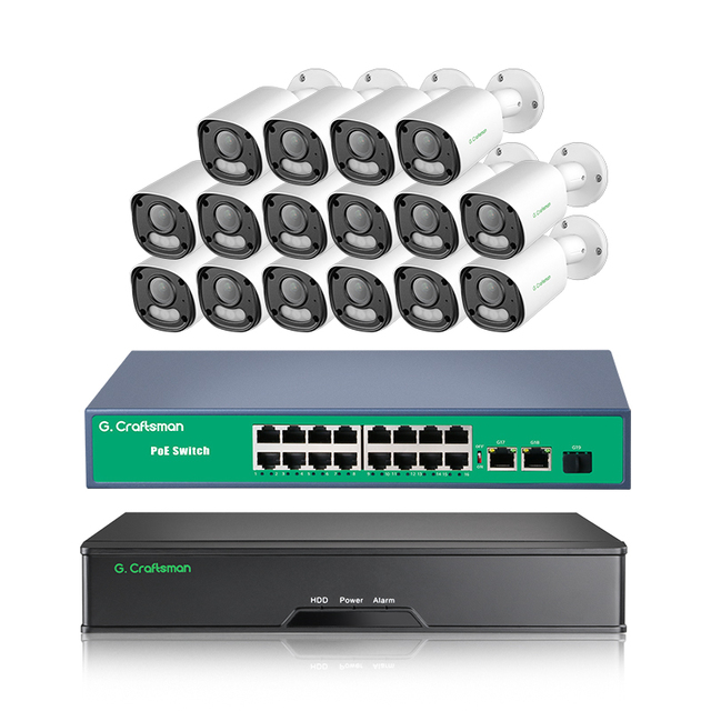 GX-YUFW-M8S-K16 Latest 8MP Waterproof POE NVR Kits P2P Video Surveillance Outdoor Camera 4K UHD CCTV System DIY Home Protection